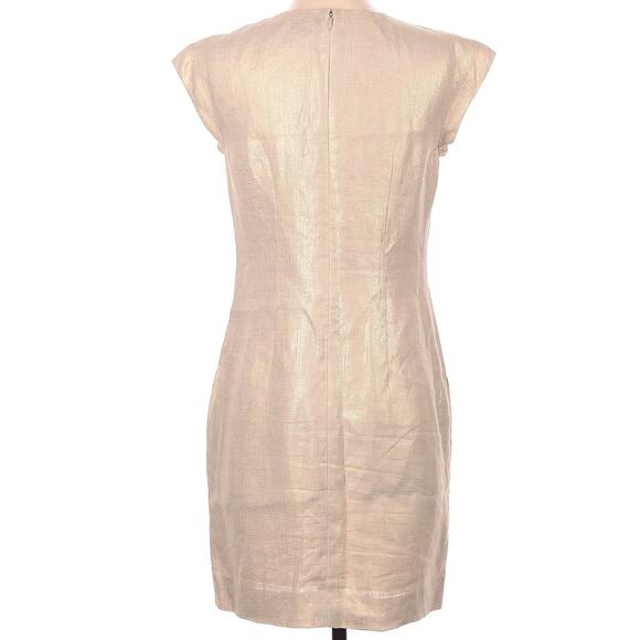 J. Crew Beige Golden Metallic Sleeveless Linen Shift Tunic Dress Pockets Sz. 00 - Picture 5 of 10